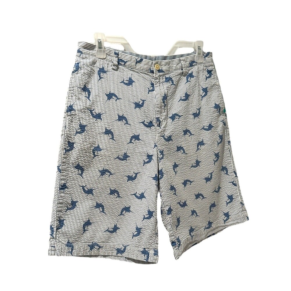 Vineyard Vines Boys Size  18 Blue Seersucker Swordfish Shorts Preppy Coastal
